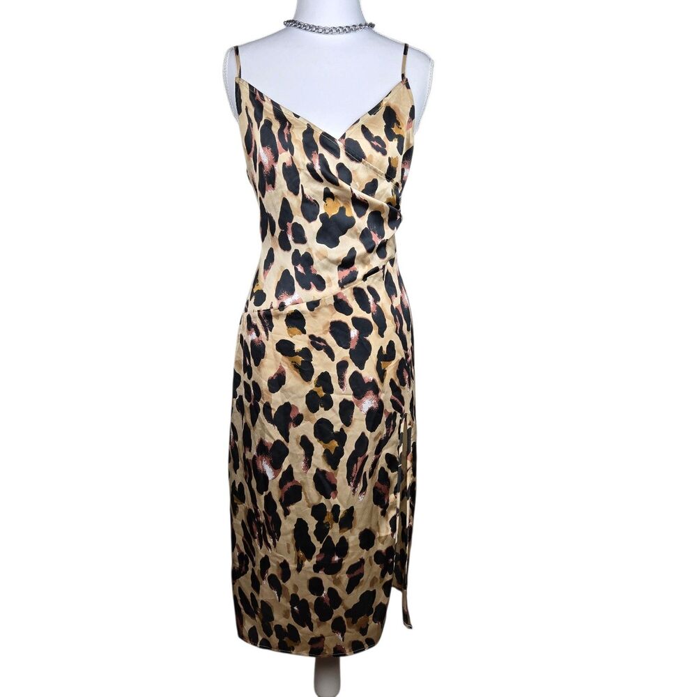 Nasty Gal Animal Print Slip Dress Sz 8 Maxi Strap Satin Y2K Glam Core Grunge